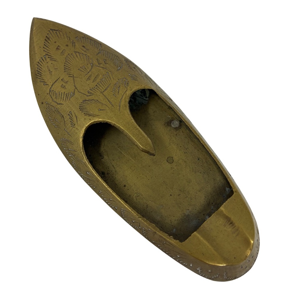 Vintage Etched Brass Slipper Shoe Ashtray 4.5” Decorative Trinket Dish